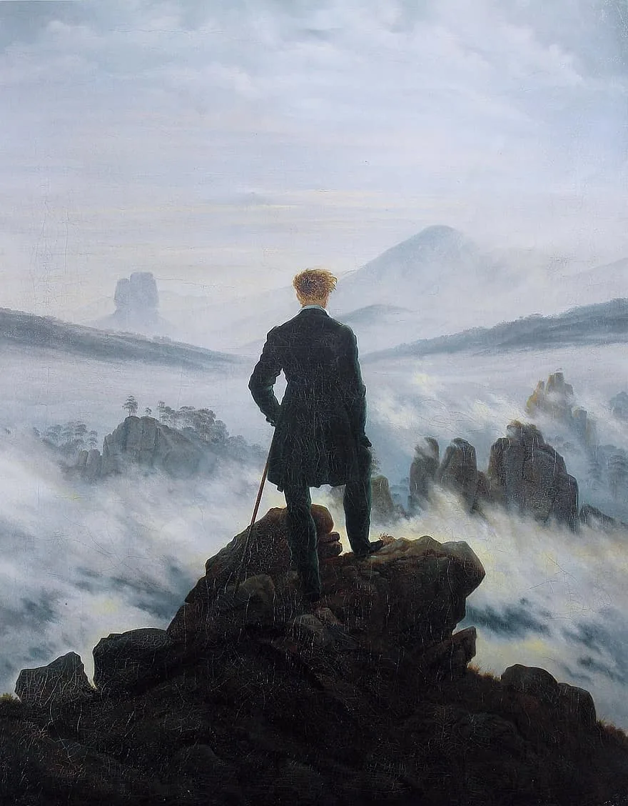 self-portrait-wanderer-above-the-sea-of-fog-caspar-david-friedrich-1818-painting-artwork UÇURUMUN KENARINDAKİ RESSAM: CASPAR DAVID FRIEDRICH